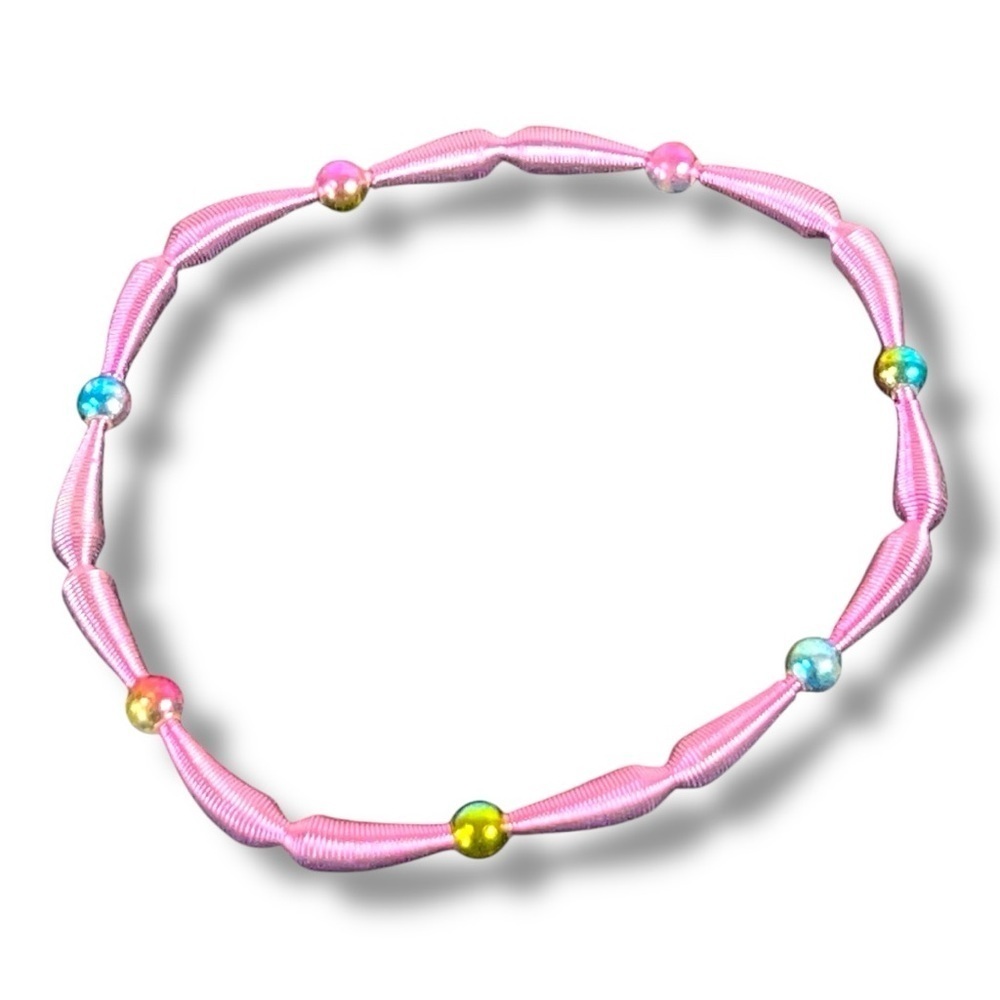 Vintage 90s Pink Colorful Metal Stretch Bracelet 7.5” Length